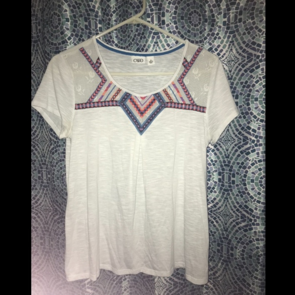 Preppy White short sleeve aztec print shirt